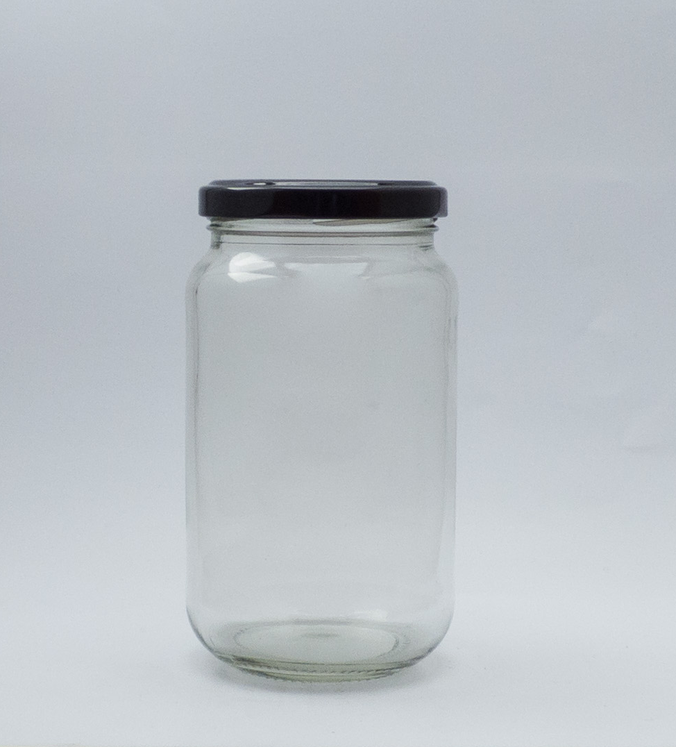 400ml (500gmHoney) Clear Round Glass Jar with 63mm Black Twist Cap 