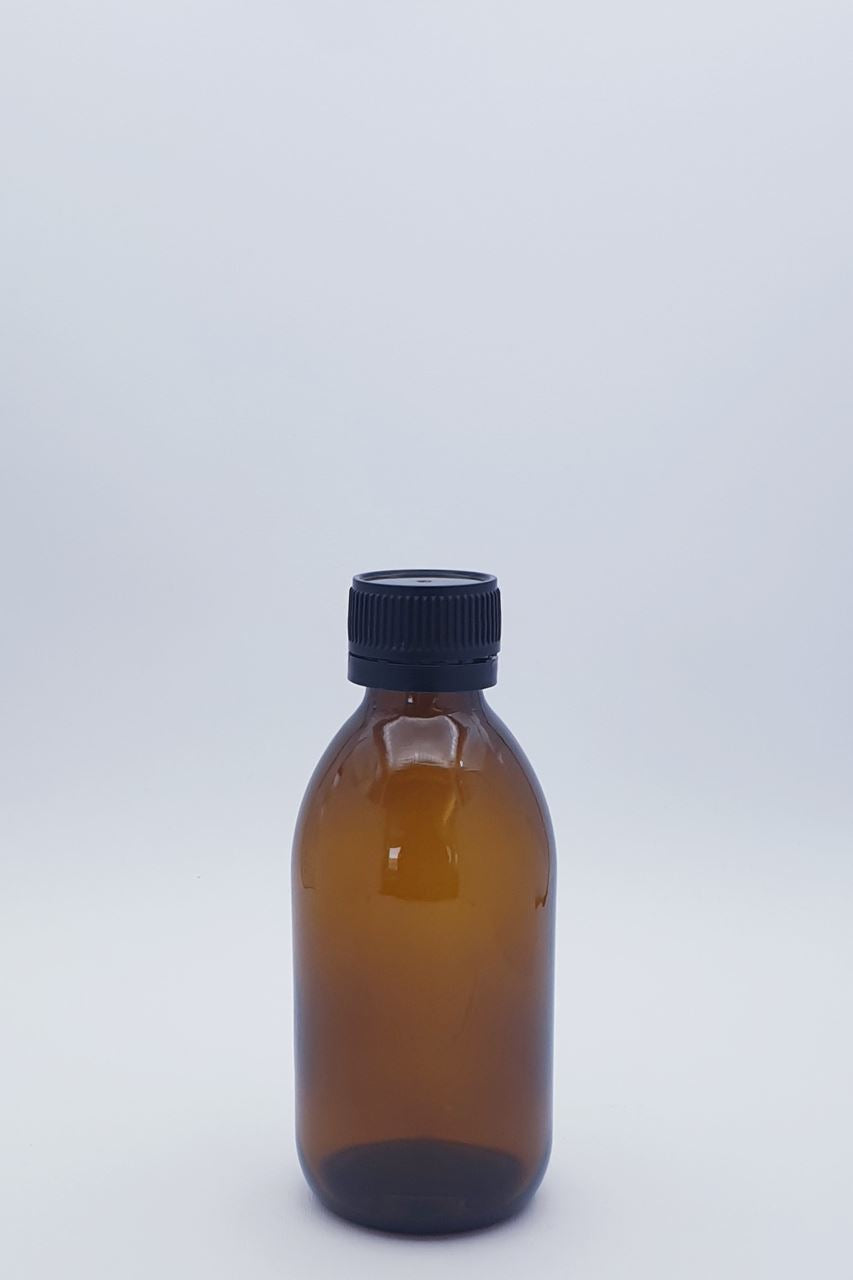200ml Amber Glass Bottle W/Cap - 40 Pounamu me nga Potae mo ia Kaata