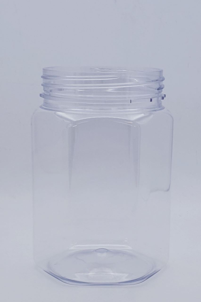 750ml Hexagonal Clear PET TE Jar W/Lid - 40 Jars and Lids Per Carton