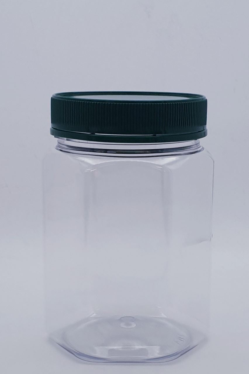 750ml Hexagonal Clear PET TE Jar W/Lid - 40 Jars and Lids Per Carton